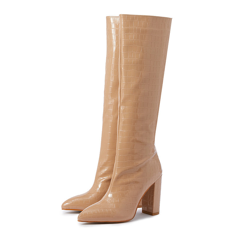 Women's Pointed Toe Chunky Heel Over Knee Boots