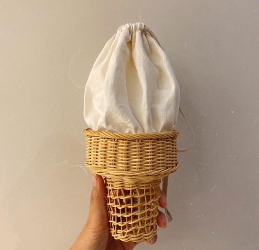 Bolsa tejida de ratán con forma de helado para accesorios de tiro