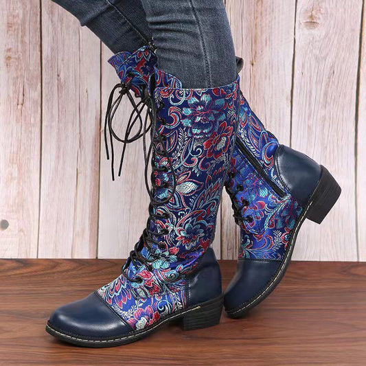 Vintage High-Top-Stiefel für Damen mit mittelhohem Absatz und seitlichem Reißverschluss