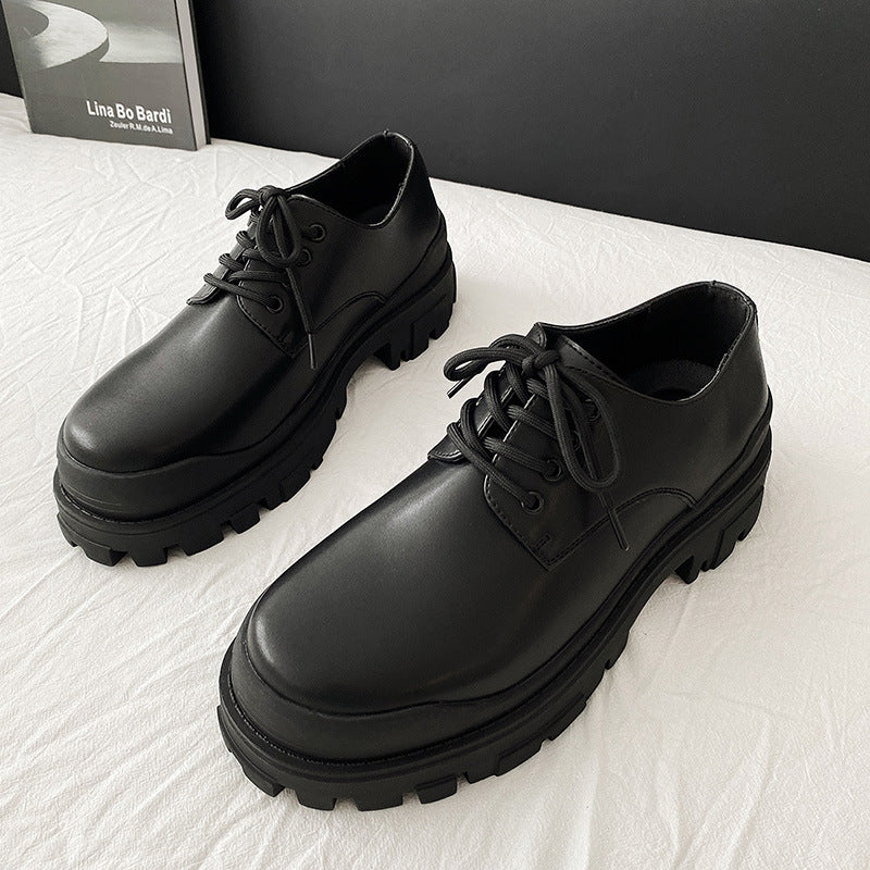 Thick Bottom All-match Black Leather Shoes Couple