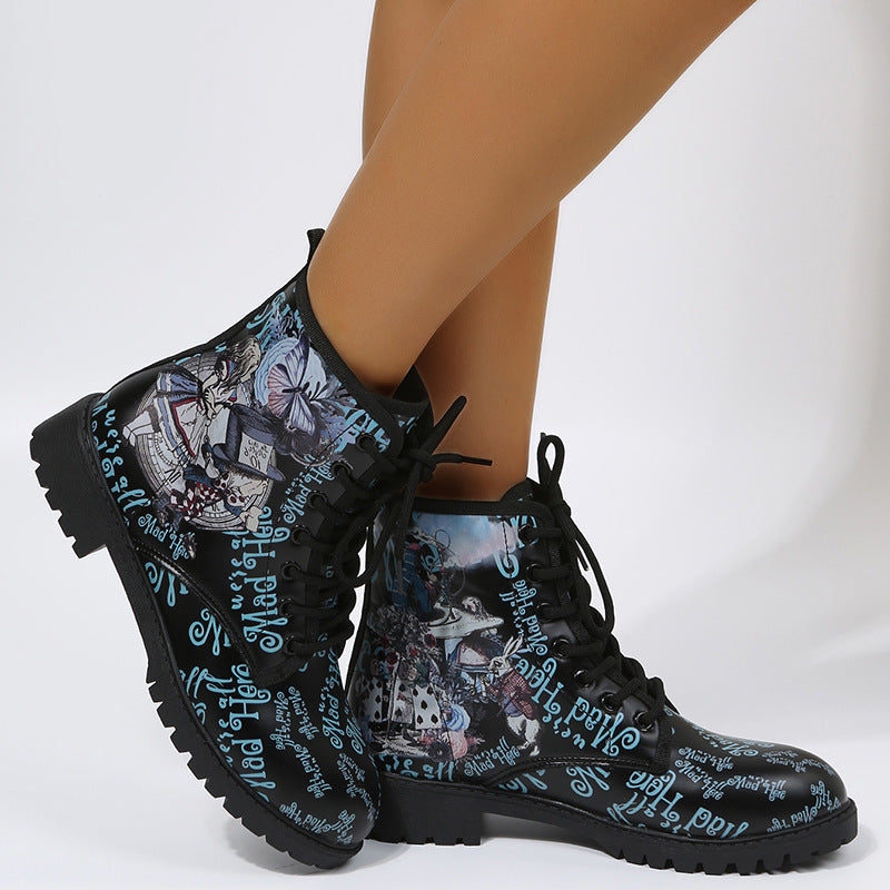 Women's Martin Boots Fashion Print Cartoon British Ins Fashion