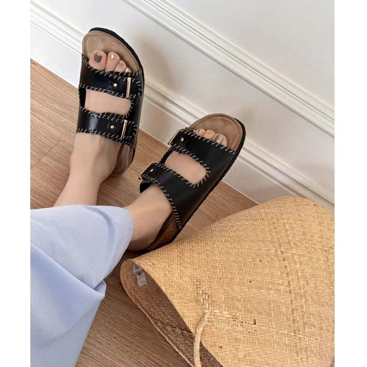 Women's Genuine Leather Flat Strap Sandals