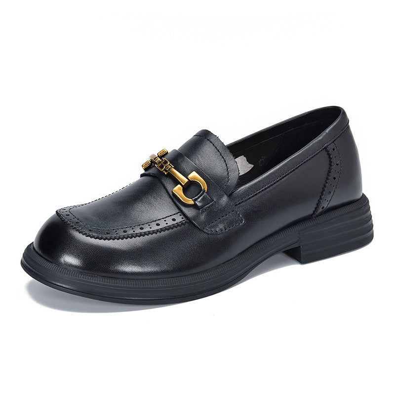 Women's Leather Shoes Metal Buckle Loafers