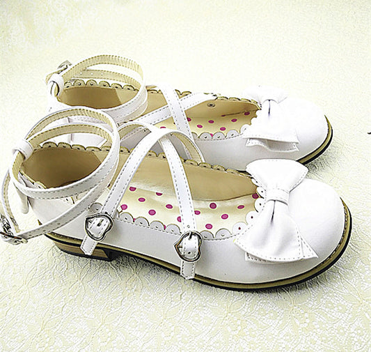 Mädchen Prinzessin Schuhe mit Kreuzriemen und Schleife und runder Spitze