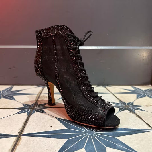 Zapatos de baile latino con diamantes de imitación para mujer adulta, tacón medio alto