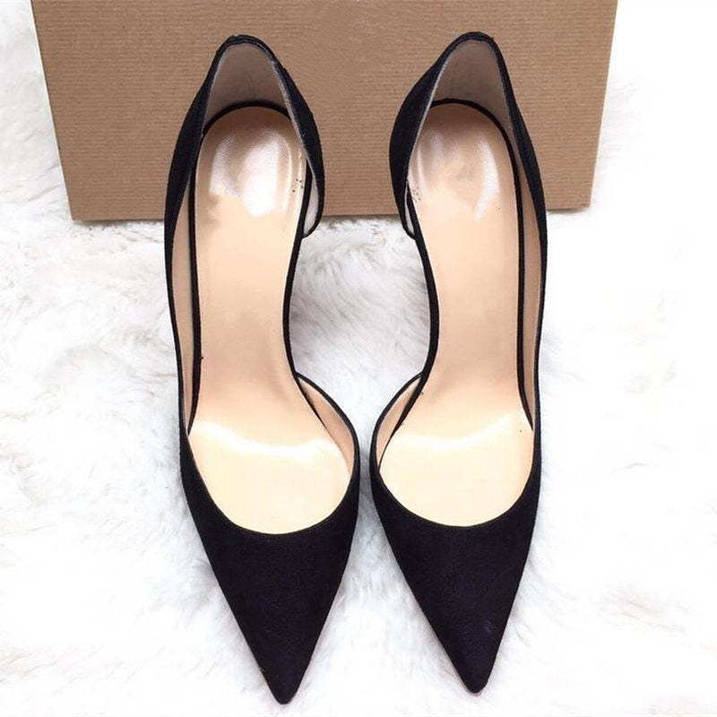 Women's Pointed Toe Stiletto High Heels French Side Empty Soft Leather