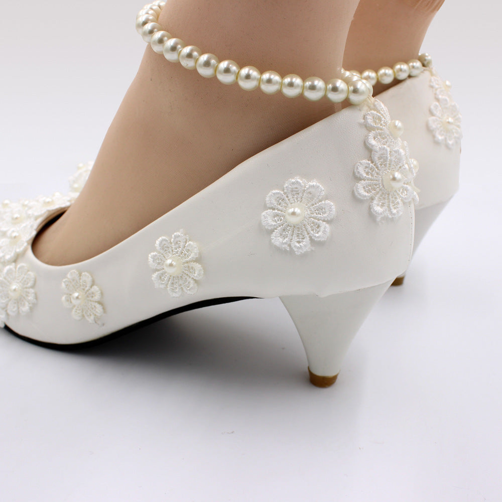 Plus Size White Medium Heel Wedding Shoes Bride