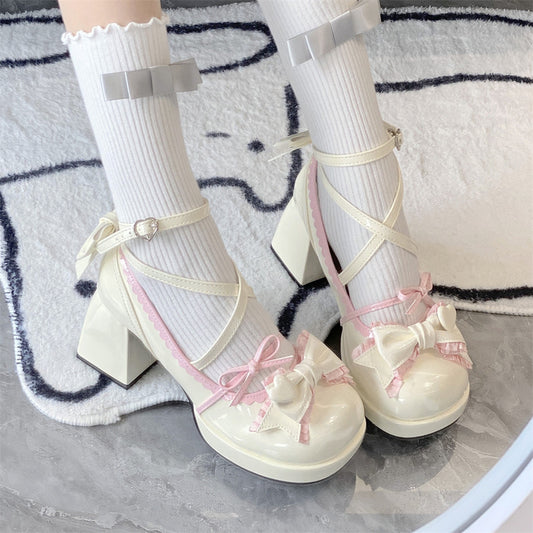 Süße Lolita-Schuhe mit mittelhohem Absatz und Plateausohle für Damen