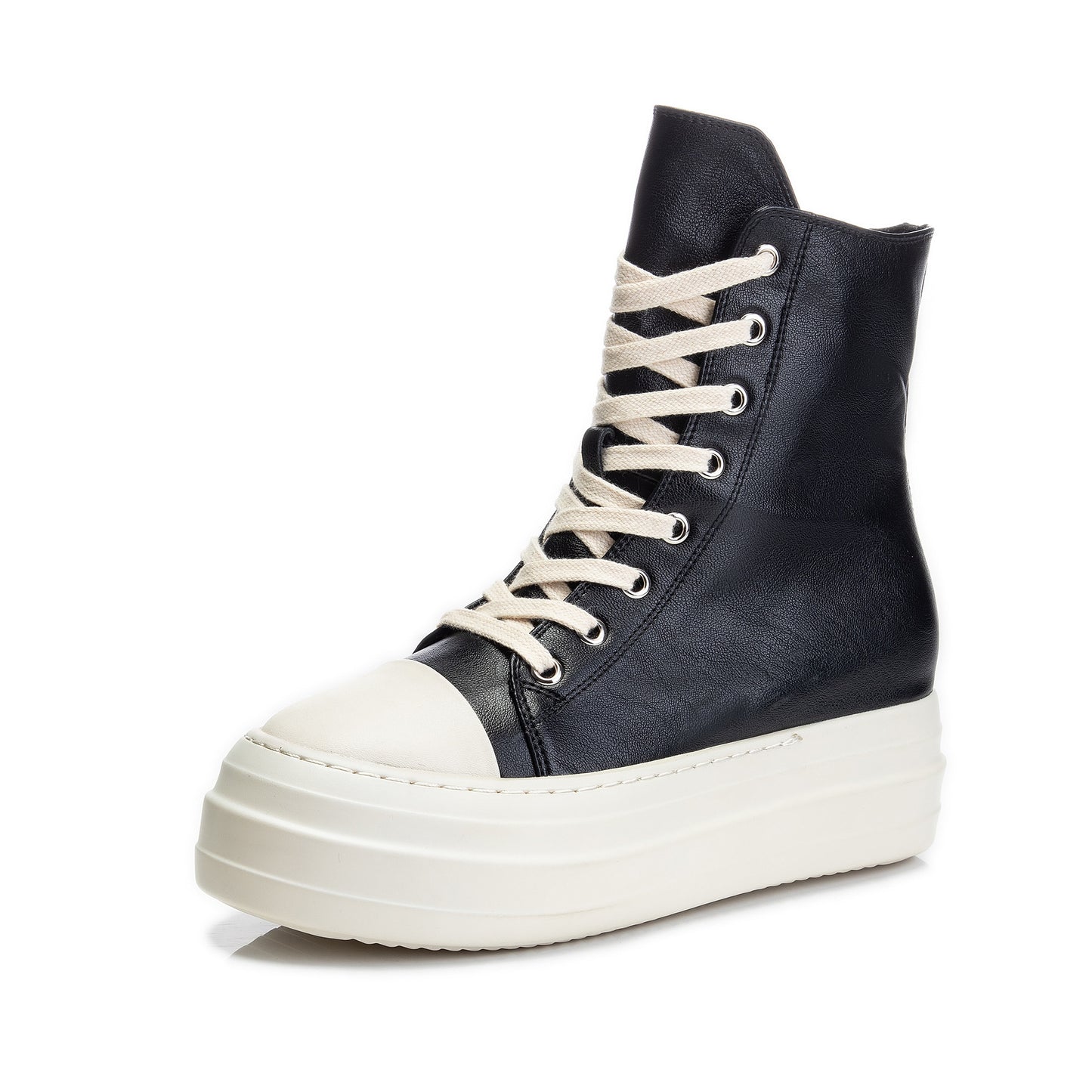 Women's Platform High Top Side Zip Canvas Lace-Up Booster Casual Sneakers