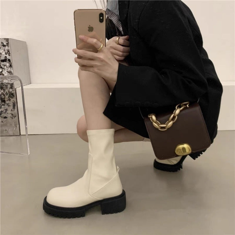 New Autumn And Winter Thick Bottom Chunky Heel Martin Boots For Women