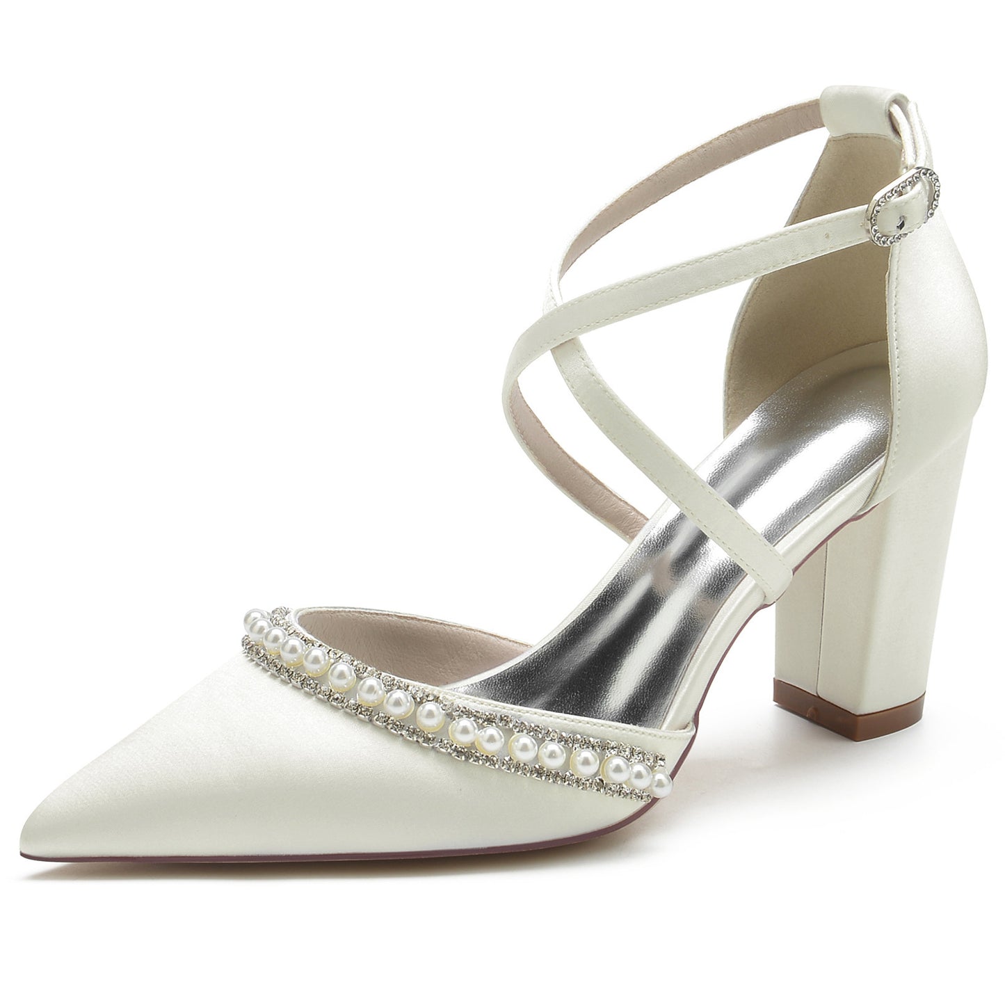 Women's Fashion Pointed Toe Chunky Rhinestone High Heels