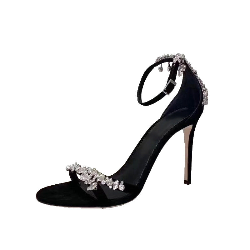 Women's Rhinestone Stiletto Buckle High Heel Sandals