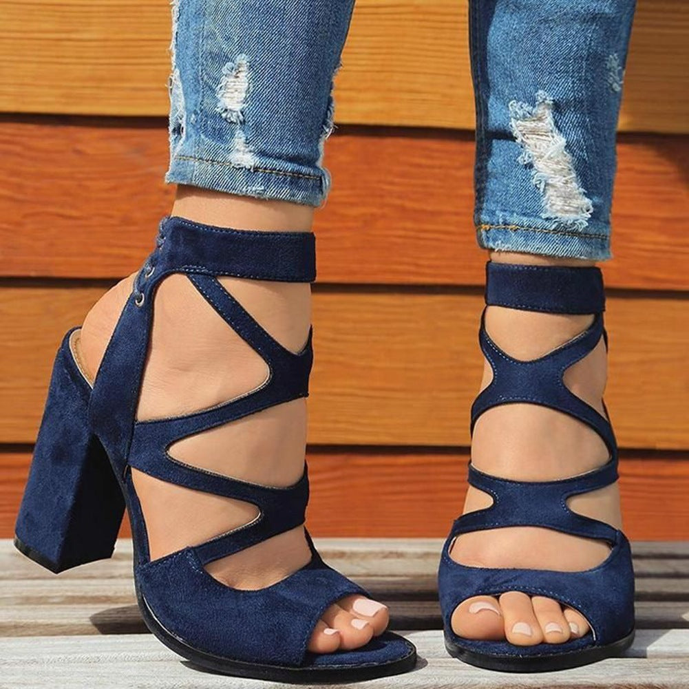 New Fashion Casual Thick High Heel Fish Mouth Fingerless Sandals For Women