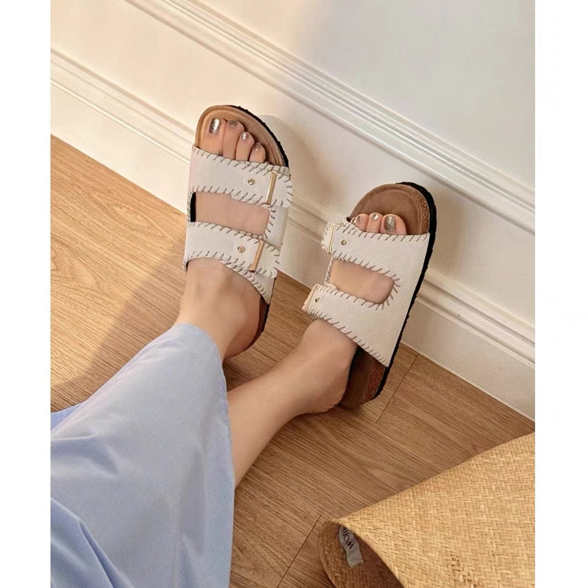 Women's Genuine Leather Flat Strap Sandals