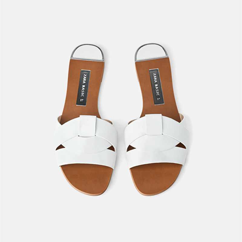 Flache Sandalen mit Kreuzmuster aus Leder für Damen