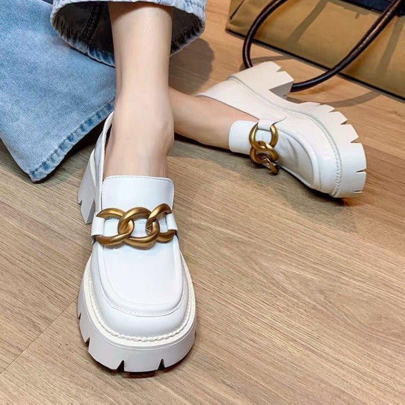 Women's Leather Shoes Fashion All-match British Style Thick-soled Students Increase