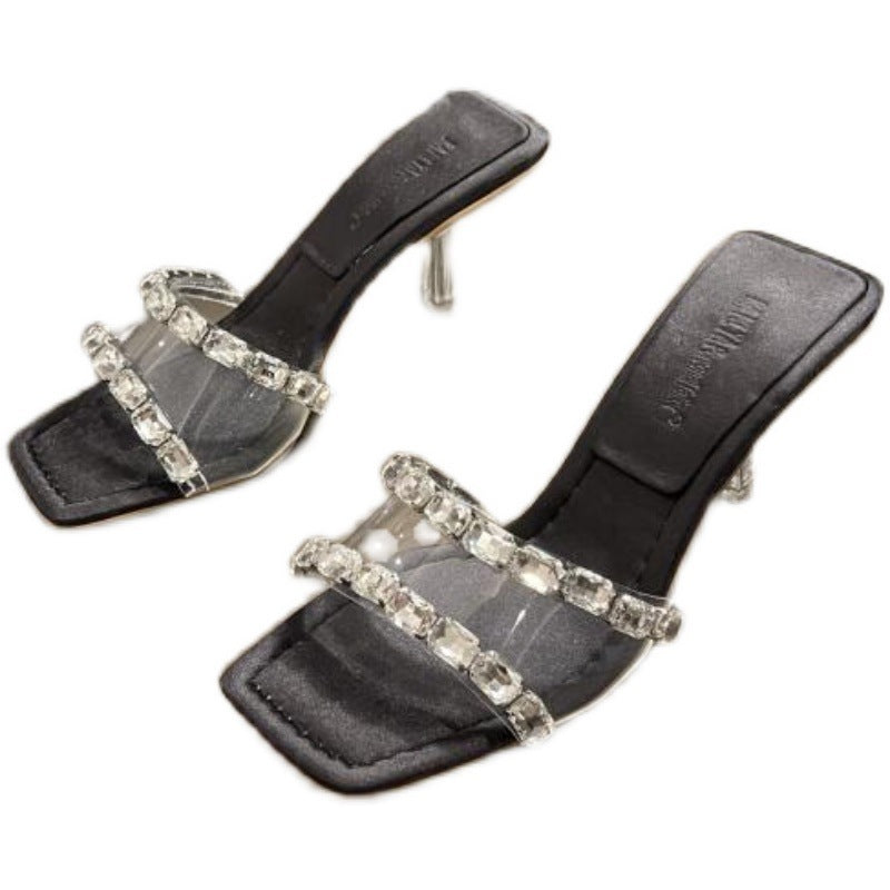 Women's Rhinestone Strap Sheer High Heel Sandals