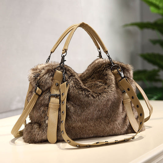 Women's Fashion Fur Large Capacity Biker Bag