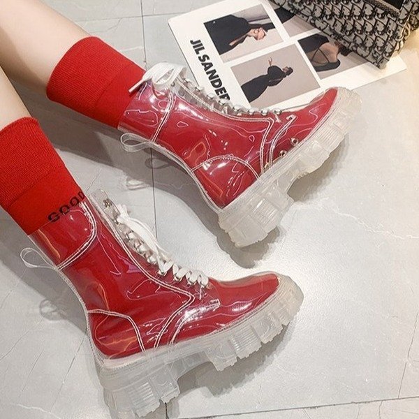 Transparent Crystal Sole Lace-up Fully Transparent Martin Boots