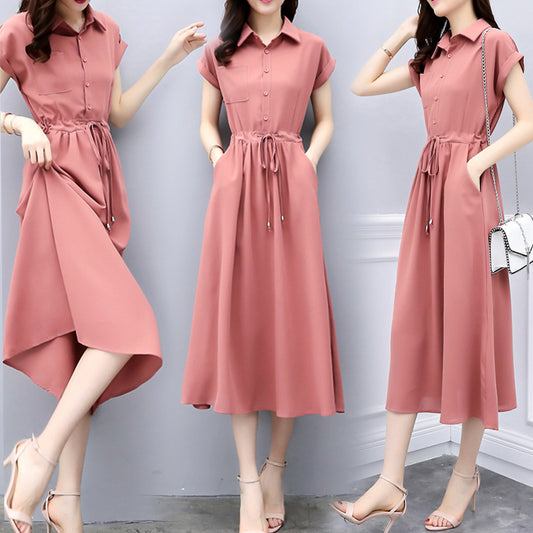 Waist-tight Slimming Elegant Long Dress Casual Polo Shirt Skirt