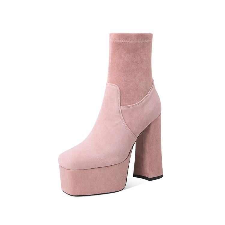 Damen-Stiefeletten mit quadratischer Zehenpartie und Plateau-High-Heel