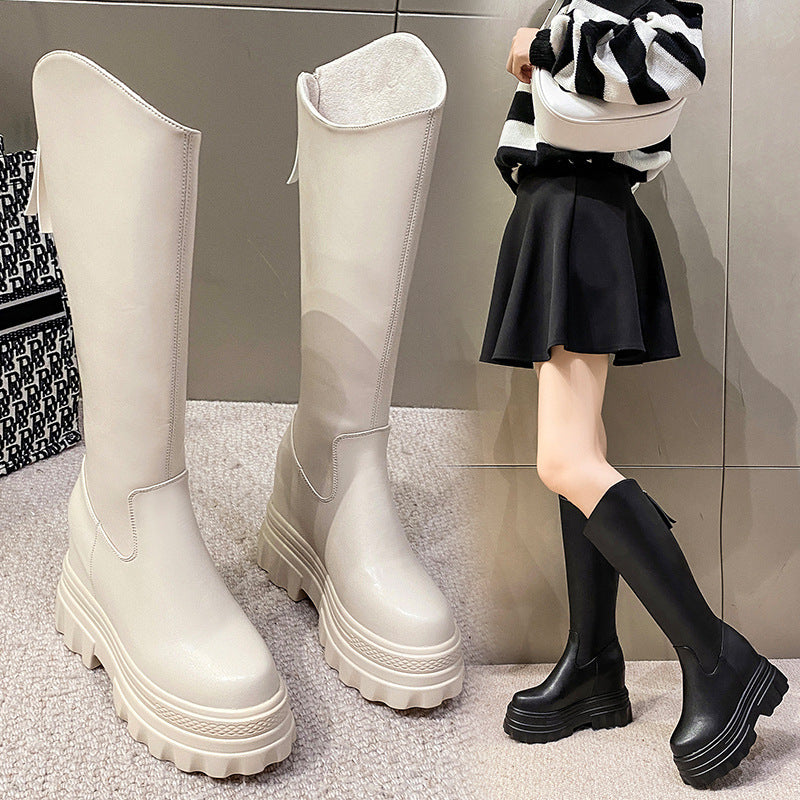 Schlanke, aber knielange Stiefel im koreanischen Stil für Damen