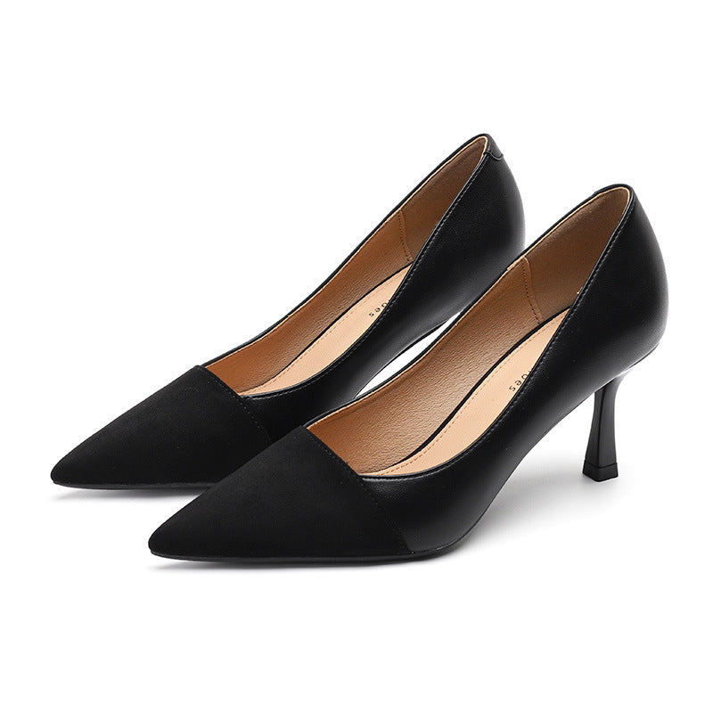 Farbblockierende Stiletto-Pumps für Damen, Pendler, flacher Mund, spitz