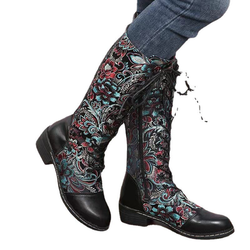 Vintage High-Top-Stiefel für Damen mit mittelhohem Absatz und seitlichem Reißverschluss