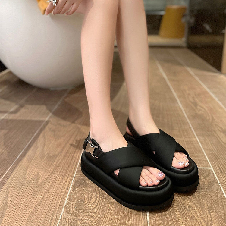 Neue Leder Retro Cross Roman Damen Sandalen