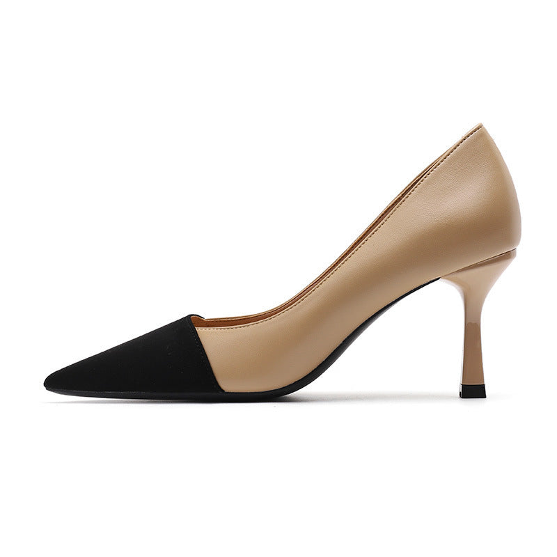 Farbblockierende Stiletto-Pumps für Damen, Pendler, flacher Mund, spitz