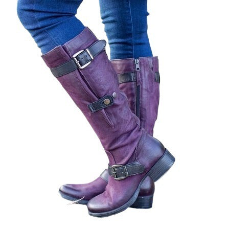 Round Head Casual Low Heel Tall Knight Boots