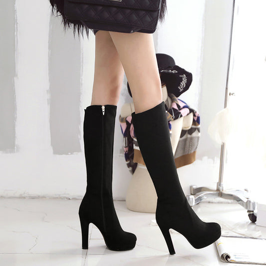 Plus Size Super Heels Suede Platform Side Zipper