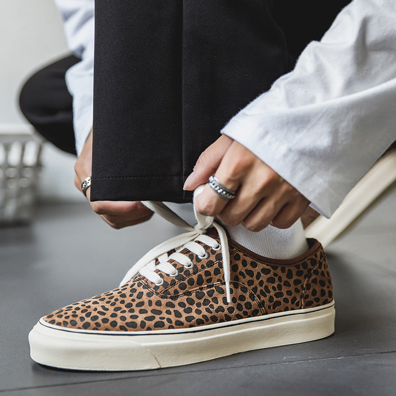 Low-Top Leopard Leather Casual Vintage British Sneakers