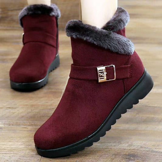 Winterstiefel Damen Warm Plüsch Schneestiefel Reißverschluss Komfort Flats Schuhe