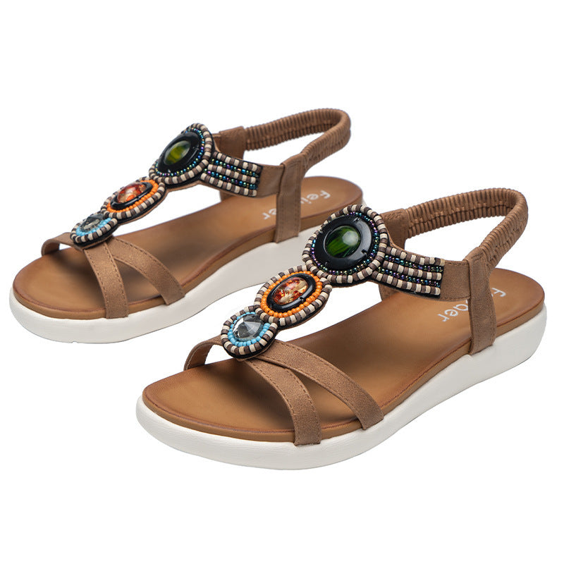 Rutschfeste Sandalen mit Perlenbesatz im Boho-Stil