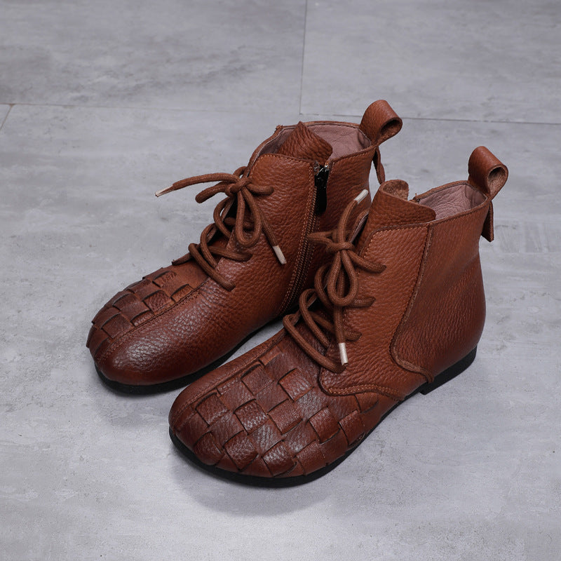 Vintage Hand-woven Ankle Boots Soft-soled Soft Leather