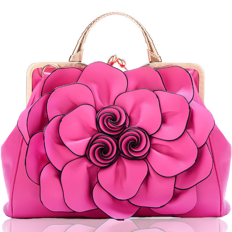 Bolso de mano para mujer con diseño de flores rosas, color liso