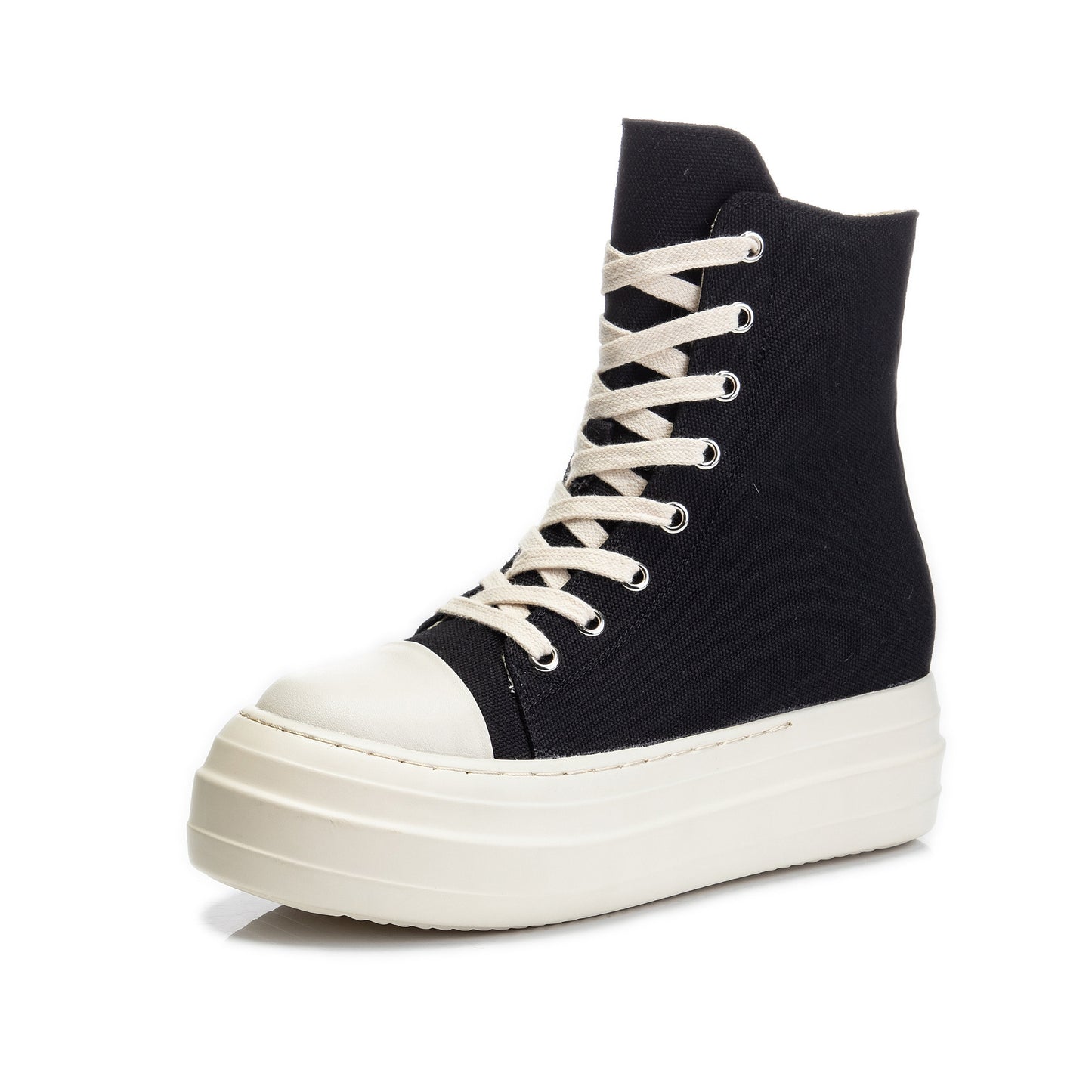 Women's Platform High Top Side Zip Canvas Lace-Up Booster Casual Sneakers