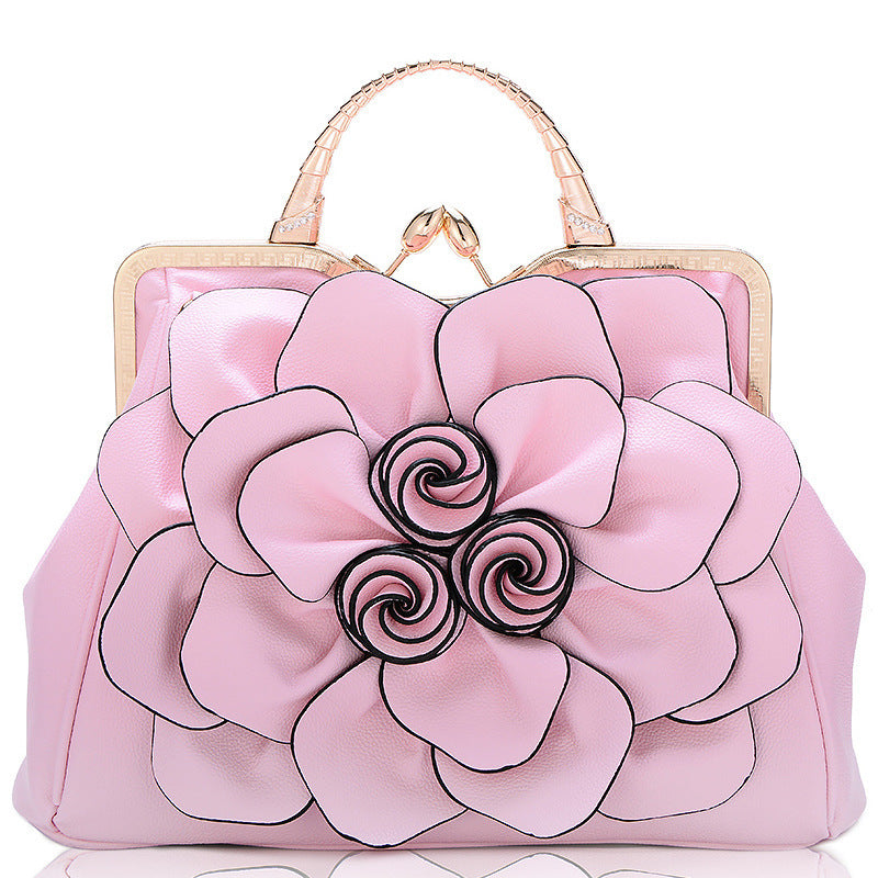 Bolso de mano para mujer con diseño de flores rosas, color liso