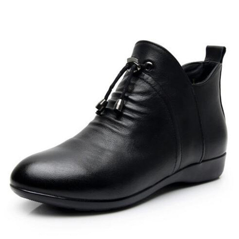 Women's High Top Leather Soft-soled Cotton Flat Boots