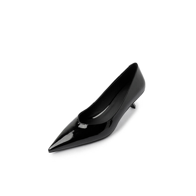 Stiletto Heel Pointed Toe V-shaped Mouth Pumps Patent Sheepskin Korean Style