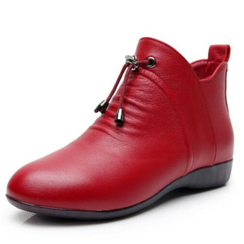 Women's High Top Leather Soft-soled Cotton Flat Boots