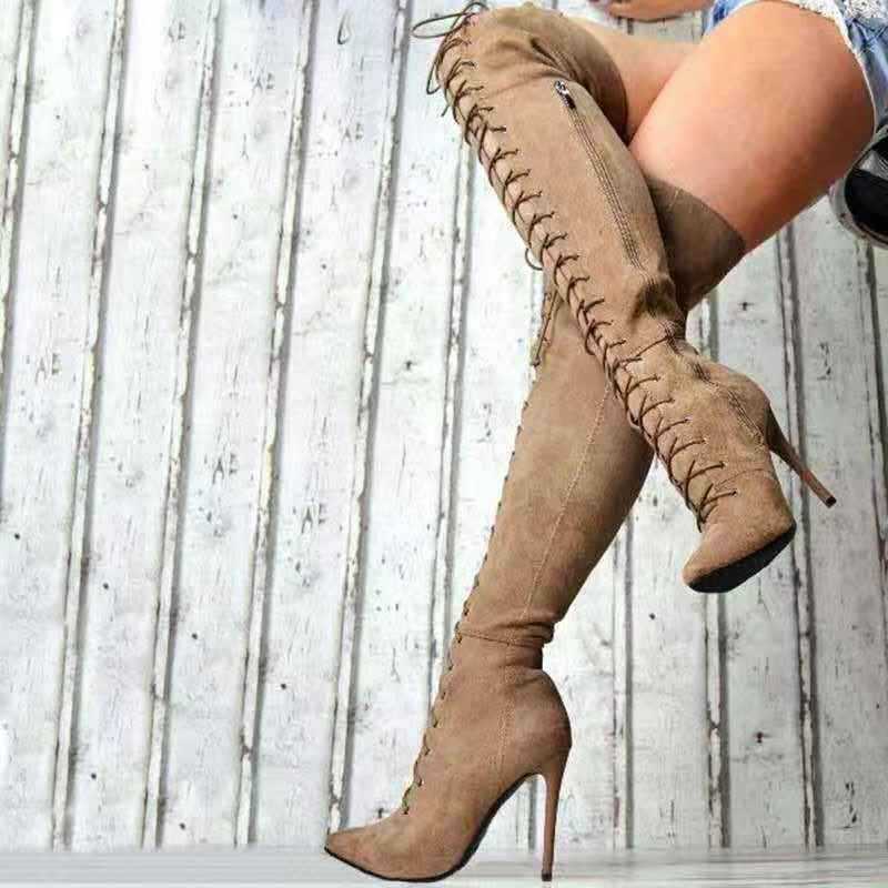 Botas altas de ante con tacón de aguja alto y largas para mujer