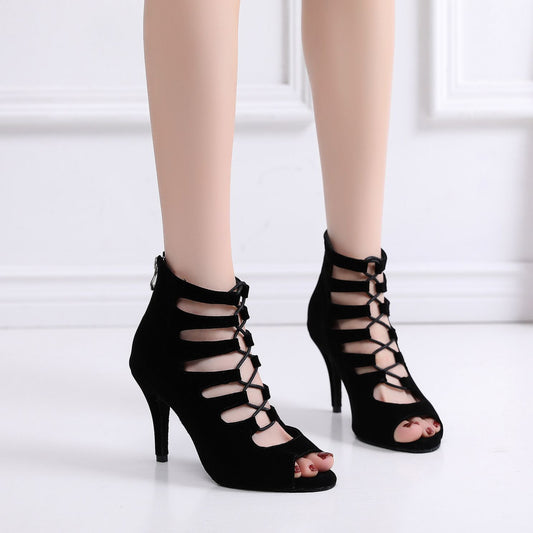 Women's Soft Bottom Peep Toe High Heel Ankle Boots