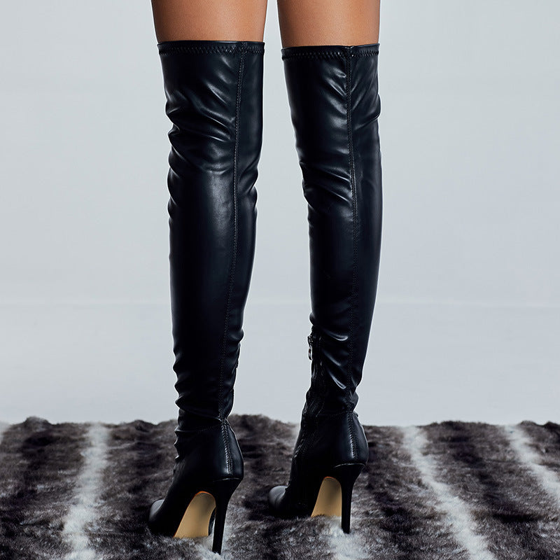 Women's Over Knee Boots Leather Stiletto Heel